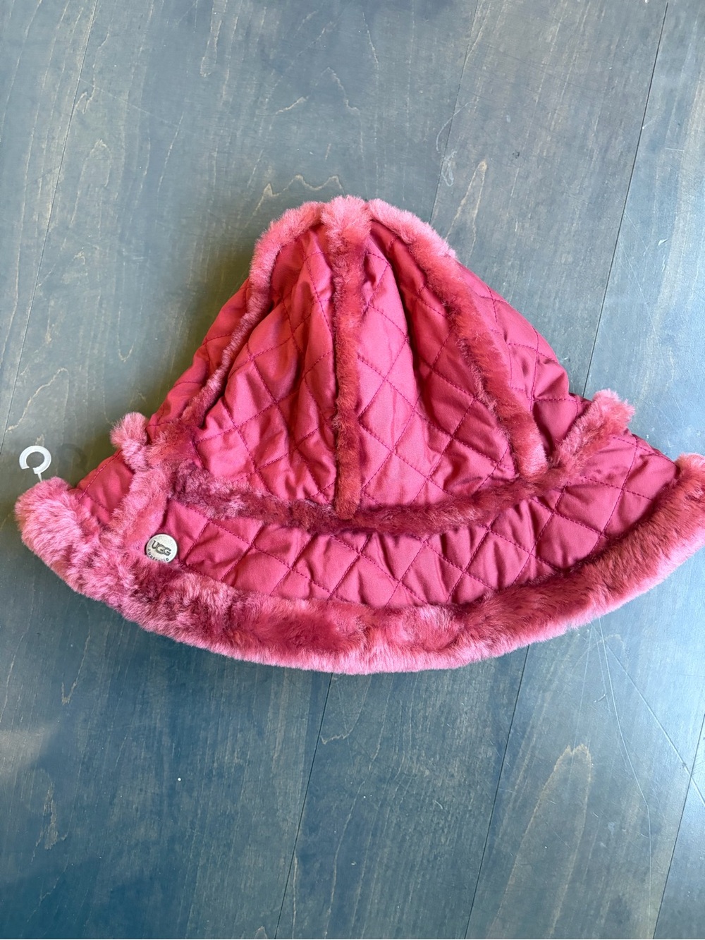 UGG Quilted Faux-Fur Bucket Hat in Burgundy Pink Girls Hat